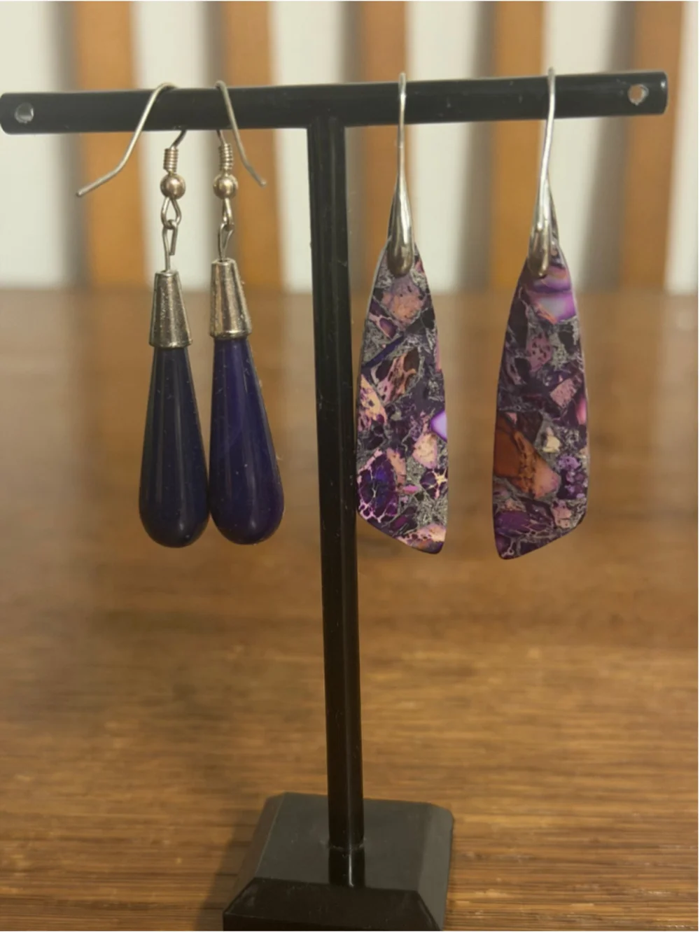 Purple Stone Dangle Earrings Lot 2 Pairs Long Drop Boho Statement Jewelry